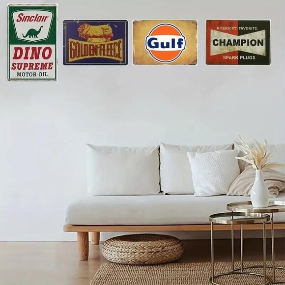 Metal Tin Sign • Vintage Petroliana • Sinclair Dino Supreme Motor Oil • Dinosaur - Picture 2 of 9